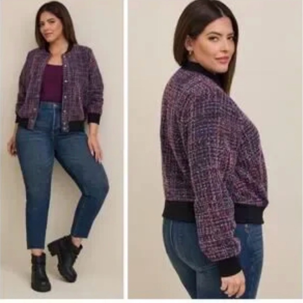 NWT Torrid Women's Multicolor Tweed Bomber Jacket size 3X 🌺🌸🌹 P - Picture 2 of 7